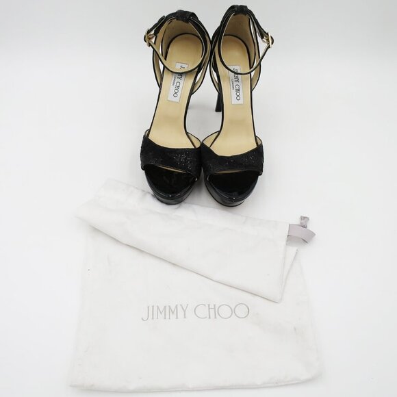Jimmy Choo London Black Kayden Ankle Strap Sandal 40.5 Leather Suede Glitter - Picture 3 of 14
